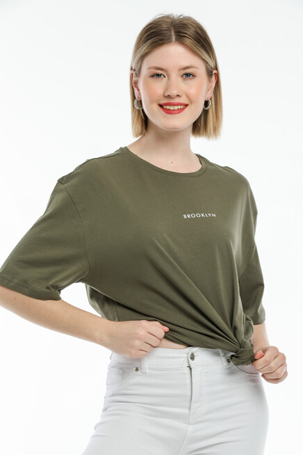 Süperlife Kadın Bisiklet Yaka Standart &Regular Fit  Brookyln Baskılı Tişort SPR21YK27