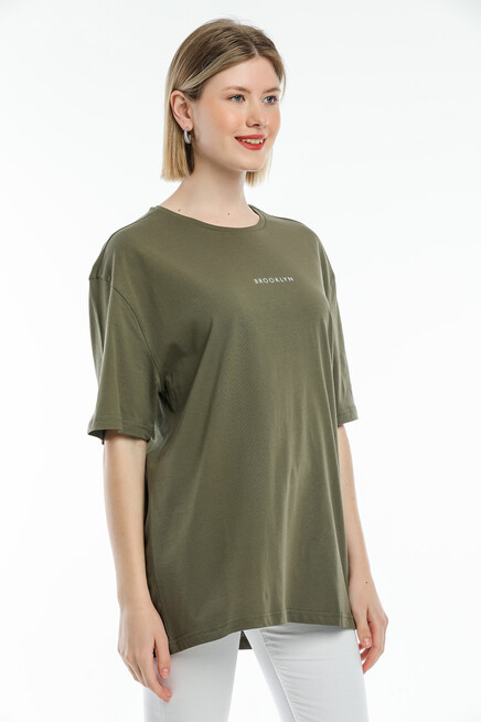 Süperlife Kadın Bisiklet Yaka Standart &Regular Fit  Brookyln Baskılı Tişort SPR21YK27