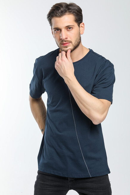 Süperlife Erkek Bisiklet Yaka Slim Fit Ön Çöp Dikiş Garni  Tişort SPR21Y01