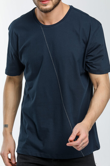 Süperlife Erkek Bisiklet Yaka Slim Fit Ön Çöp Dikiş Garni  Tişort SPR21Y01