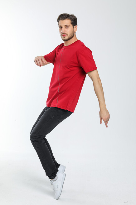 Süperlife Erkek Bisiklet Yaka Slim Fit Ön Çöp Dikiş Garni  Tişort SPR21Y01