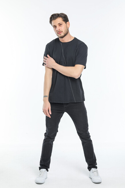 Süperlife Erkek Bisiklet Yaka Slim Fit Ön Çöp Dikiş Garni  Tişort SPR21Y01