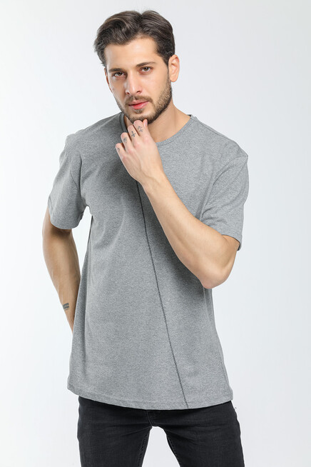 Süperlife Erkek Bisiklet Yaka Slim Fit Ön Çöp Dikiş Garni  Tişort SPR21Y01