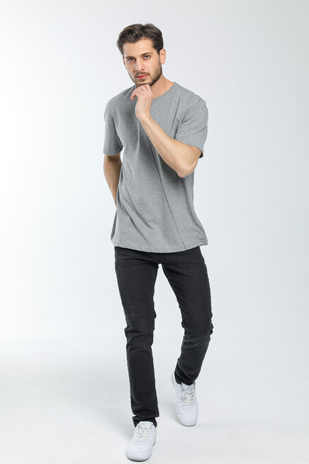 Süperlife Erkek Bisiklet Yaka Slim Fit Ön Çöp Dikiş Garni  Tişort SPR21Y01