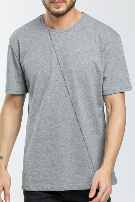 Süperlife Erkek Bisiklet Yaka Slim Fit Ön Çöp Dikiş Garni  Tişort SPR21Y01