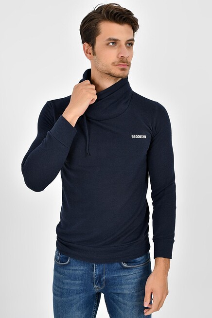 Süperlife Şal Yaka Uzun Kollu Dar Kalıp İnce Erkek Baskılı Sweatshirt SPR 2019K41