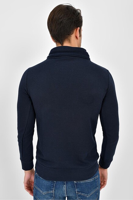 Süperlife Şal Yaka Uzun Kollu Dar Kalıp İnce Erkek Baskılı Sweatshirt SPR 2019K41