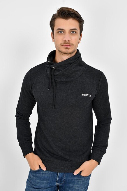 Süperlife Şal Yaka Uzun Kollu Dar Kalıp İnce Erkek Baskılı Sweatshirt SPR 2019K41