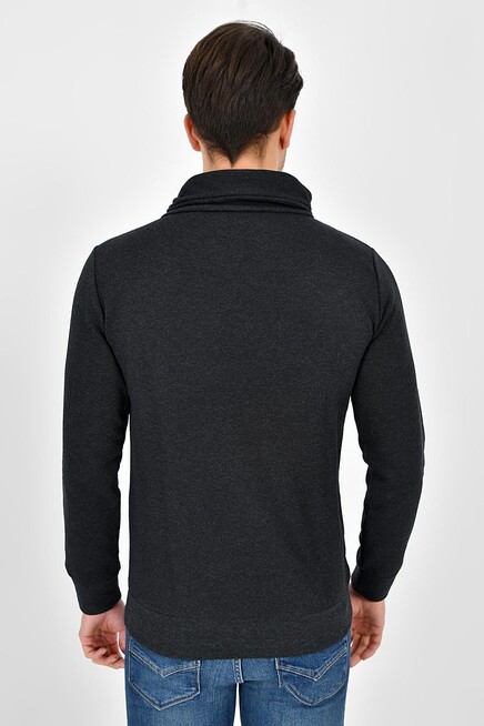 Süperlife Şal Yaka Uzun Kollu Dar Kalıp İnce Erkek Baskılı Sweatshirt SPR 2019K41