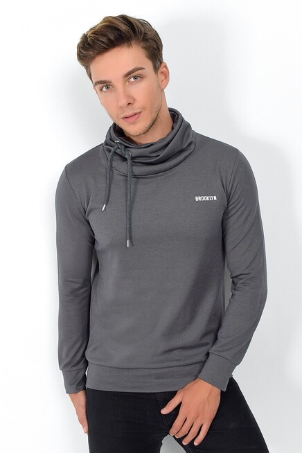 Süperlife Şal Yaka Uzun Kollu Dar Kalıp İnce Erkek Baskılı Sweatshirt SPR 2019K41