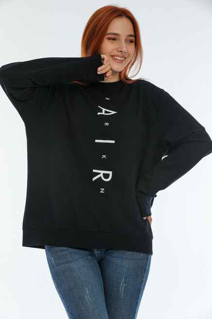 Süperlife Kadın Bisiklet Yaka Oversize Fit Aır Baskılı İnce Sweatshirt SPR22SWK101