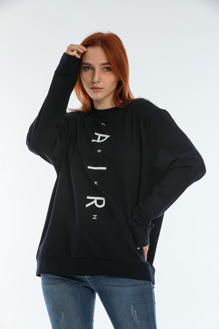 Süperlife Kadın Bisiklet Yaka Oversize Fit Aır Baskılı İnce Sweatshirt SPR22SWK101