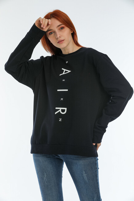 Süperlife Kadın Bisiklet Yaka Oversize Fit Aır Baskılı İnce Sweatshirt SPR22SWK101