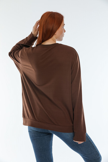 Süperlife Kadın Bisiklet Yaka Oversize Fit Aır Baskılı İnce Sweatshirt SPR22SWK101