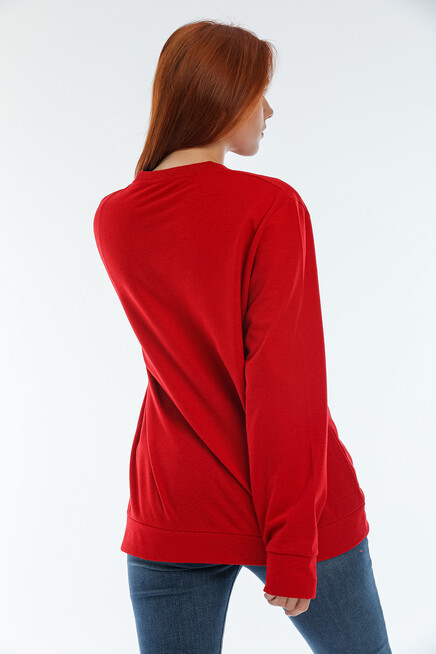 Süperlife Kadın Bisiklet Yaka Oversize Fit Aır Baskılı İnce Sweatshirt SPR22SWK101