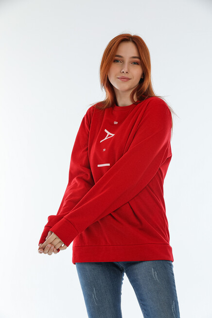 Süperlife Kadın Bisiklet Yaka Oversize Fit Aır Baskılı İnce Sweatshirt SPR22SWK101
