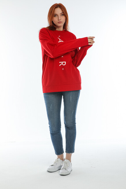 Süperlife Kadın Bisiklet Yaka Oversize Fit Aır Baskılı İnce Sweatshirt SPR22SWK101