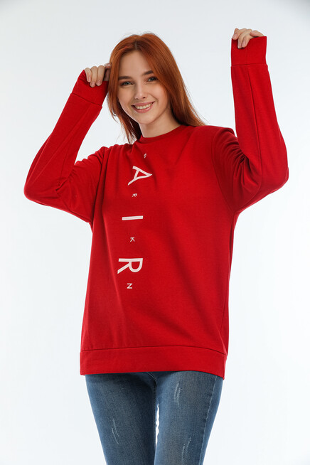 Süperlife Kadın Bisiklet Yaka Oversize Fit Aır Baskılı İnce Sweatshirt SPR22SWK101