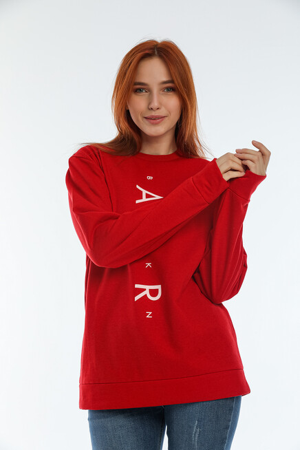 Süperlife Kadın Bisiklet Yaka Oversize Fit Aır Baskılı İnce Sweatshirt SPR22SWK101