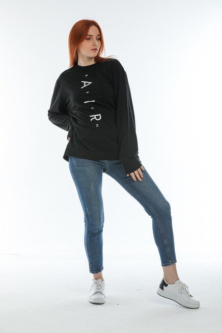 Süperlife Kadın Bisiklet Yaka Oversize Fit Aır Baskılı İnce Sweatshirt SPR22SWK101