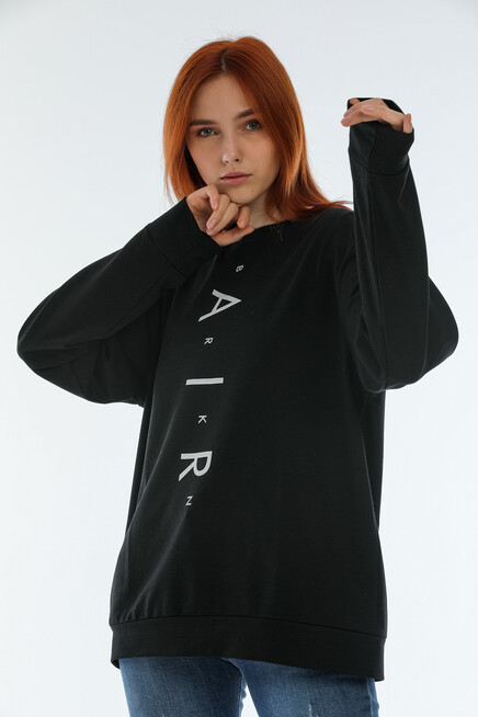 Süperlife Kadın Bisiklet Yaka Oversize Fit Aır Baskılı İnce Sweatshirt SPR22SWK101