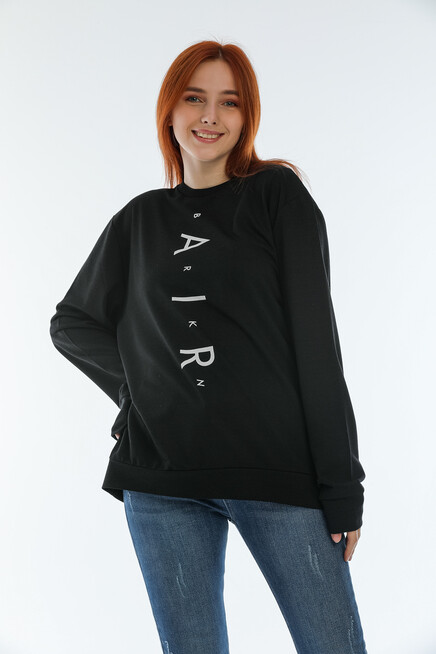 Süperlife Kadın Bisiklet Yaka Oversize Fit Aır Baskılı İnce Sweatshirt SPR22SWK101