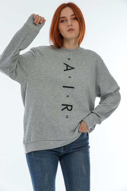 Süperlife Kadın Bisiklet Yaka Oversize Fit Aır Baskılı İnce Sweatshirt SPR22SWK101