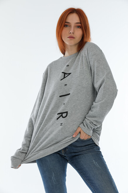 Süperlife Kadın Bisiklet Yaka Oversize Fit Aır Baskılı İnce Sweatshirt SPR22SWK101