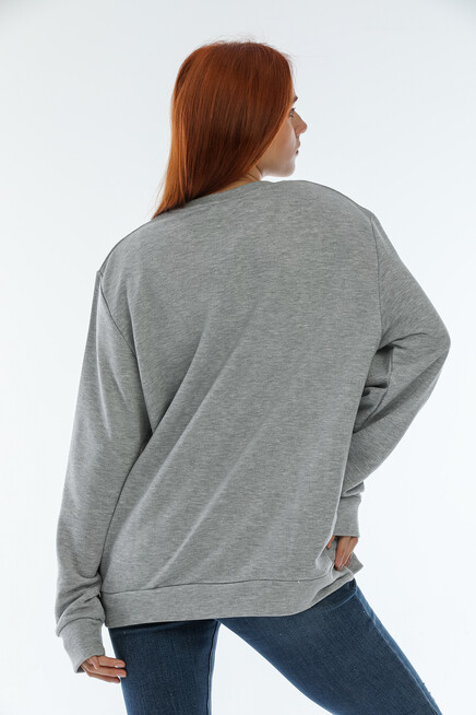 Süperlife Kadın Bisiklet Yaka Oversize Fit Aır Baskılı İnce Sweatshirt SPR22SWK101