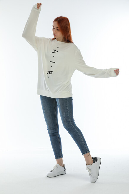 Süperlife Kadın Bisiklet Yaka Oversize Fit Aır Baskılı İnce Sweatshirt SPR22SWK101