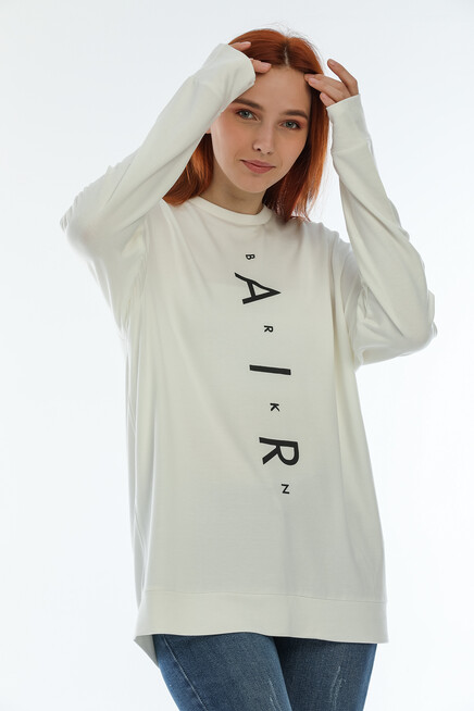 Süperlife Kadın Bisiklet Yaka Oversize Fit Aır Baskılı İnce Sweatshirt SPR22SWK101