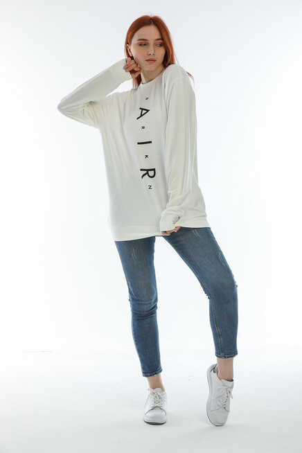 Süperlife Kadın Bisiklet Yaka Oversize Fit Aır Baskılı İnce Sweatshirt SPR22SWK101