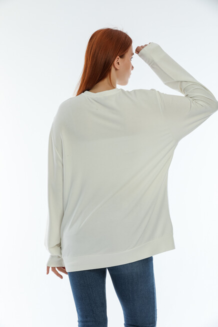 Süperlife Kadın Bisiklet Yaka Oversize Fit Aır Baskılı İnce Sweatshirt SPR22SWK101