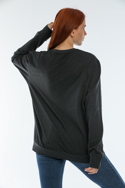 Süperlife Kadın Bisiklet Yaka Oversize Fit Aır Baskılı İnce Sweatshirt SPR22SWK101