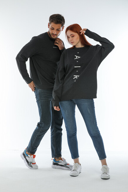 Süperlife Kadın Bisiklet Yaka Oversize Fit Aır Baskılı İnce Sweatshirt SPR22SWK101