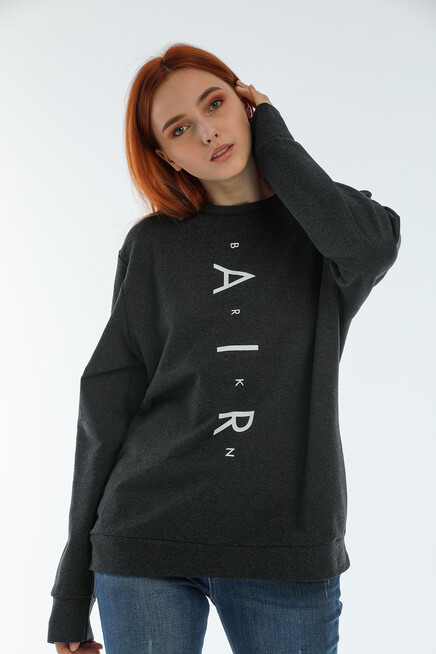 Süperlife Kadın Bisiklet Yaka Oversize Fit Aır Baskılı İnce Sweatshirt SPR22SWK101