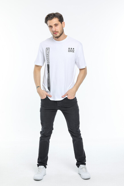 Erkek Bisiklet Yaka Slim Fit Baskılı Tişort SPR21Y24