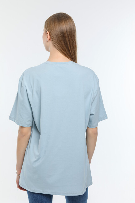 Süperlife Kadın Bisiklet Yaka Regular Fit Baskılı Tişort SPR21YK23