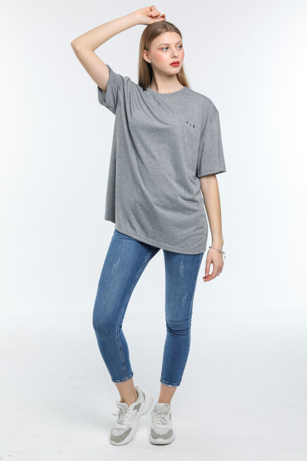 Süperlife Kadın Bisiklet Yaka Regular Fit Baskılı Tişort SPR21YK23