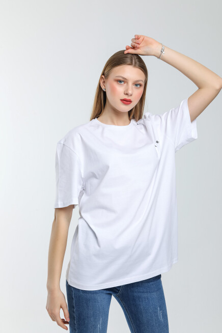 Süperlife Kadın Bisiklet Yaka Regular Fit Baskılı Tişort SPR21YK23