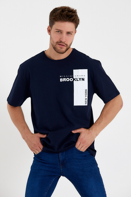 Süperlife Erkek Bisiklet Yaka Slim Fit Baskılı Tişort SPR21Y21 