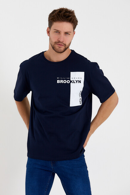 Süperlife Erkek Bisiklet Yaka Slim Fit Baskılı Tişort SPR21Y21 