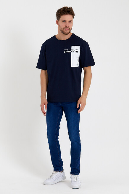 Süperlife Erkek Bisiklet Yaka Slim Fit Baskılı Tişort SPR21Y21 