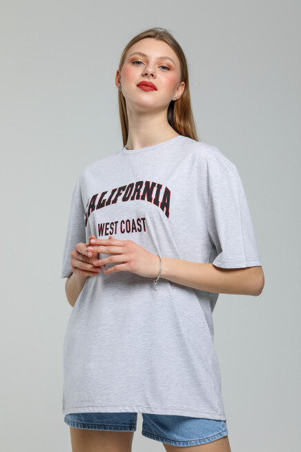 Süperlife Kadın Bisiklet Yaka Regular Fit Californıa Baskılı Tişort SPR21YK22