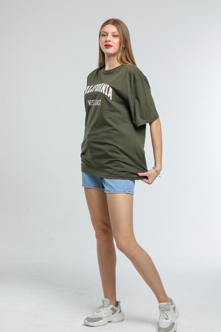 Süperlife Kadın Bisiklet Yaka Regular Fit Californıa Baskılı Tişort SPR21YK22