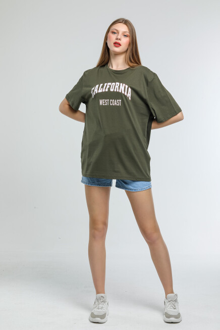 Süperlife Kadın Bisiklet Yaka Regular Fit Californıa Baskılı Tişort SPR21YK22