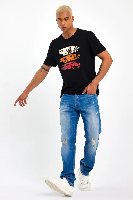 Süperlife Erkek Bisiklet Yaka Regular Fit Baskılı Tişort SPR23ts302