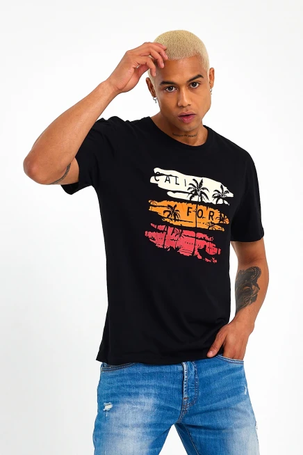 Süperlife Erkek Bisiklet Yaka Regular Fit Baskılı Tişort SPR23ts302