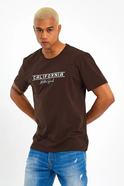 Süperlife Erkek Bisiklet Yaka Regular Fit Californıa Baskılı Tişort SPR23ts304