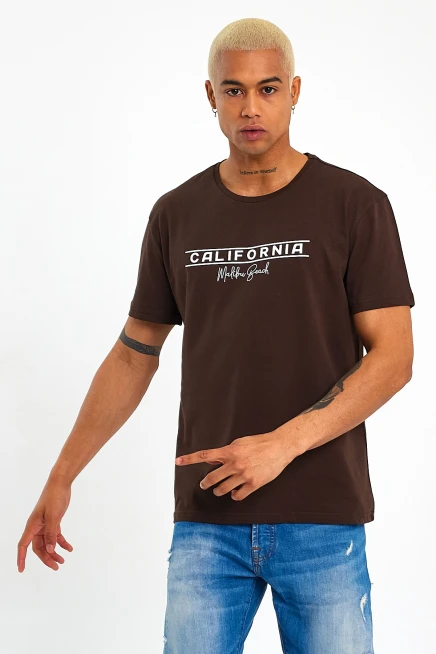 Süperlife Erkek Bisiklet Yaka Regular Fit Californıa Baskılı Tişort SPR23ts304